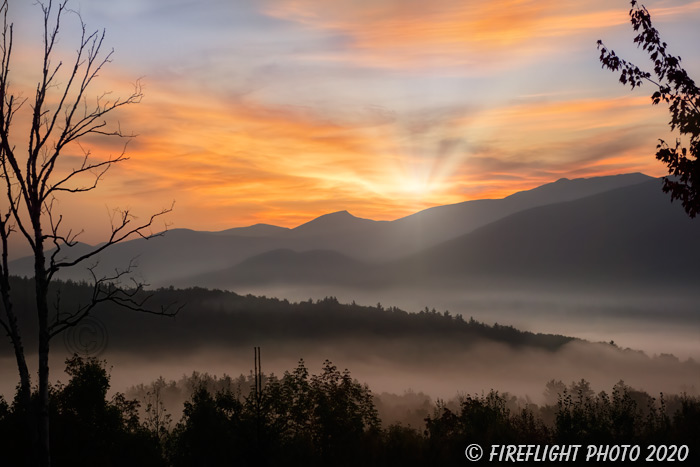 Landscape;Sunrise;New Hampshire;NH;Silhoutte;Fog;trees;Mountains;Franconia Range