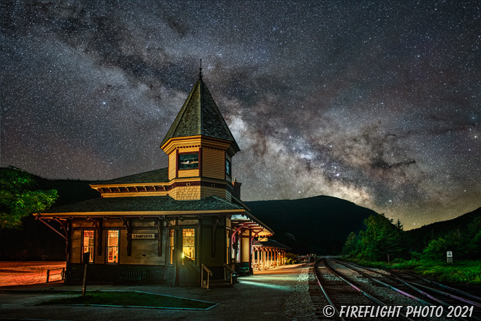 Landscape;New Hampshire;NH;stars;Milky Way;stars;train;station;mountains;Crawford Notch;trees;Z7