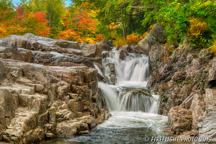 landscape;foliage;trees;red;yellow;waterfall;rocks;gorge;fall;Rocky Gorge;Kancamagus;NH;D850